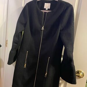 Sail to Sable Elegant Black Trench with Gold Accents